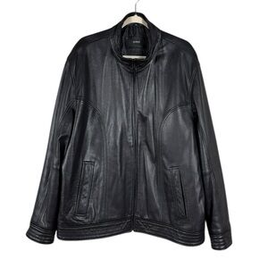 Alfani Mens Black Leather Jacket Trench Coat XXL Biker Classic Aviator Luxury